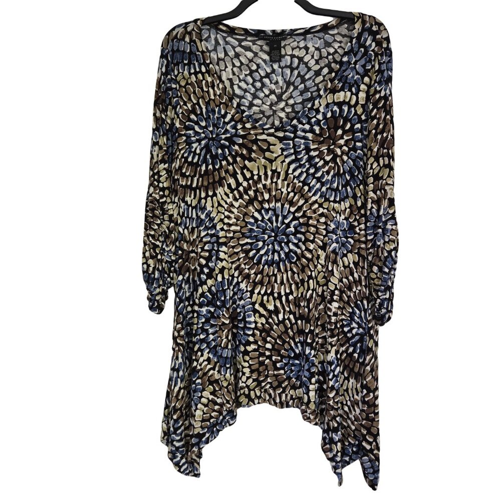 GRACE ELEMENTS WOMAN Geometric Print Scoop Neck Asymmetic Tunic 2X